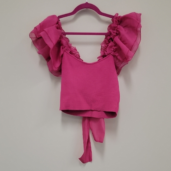 SHEIN Tops - Pink Ruffle Sleeve Crop Top